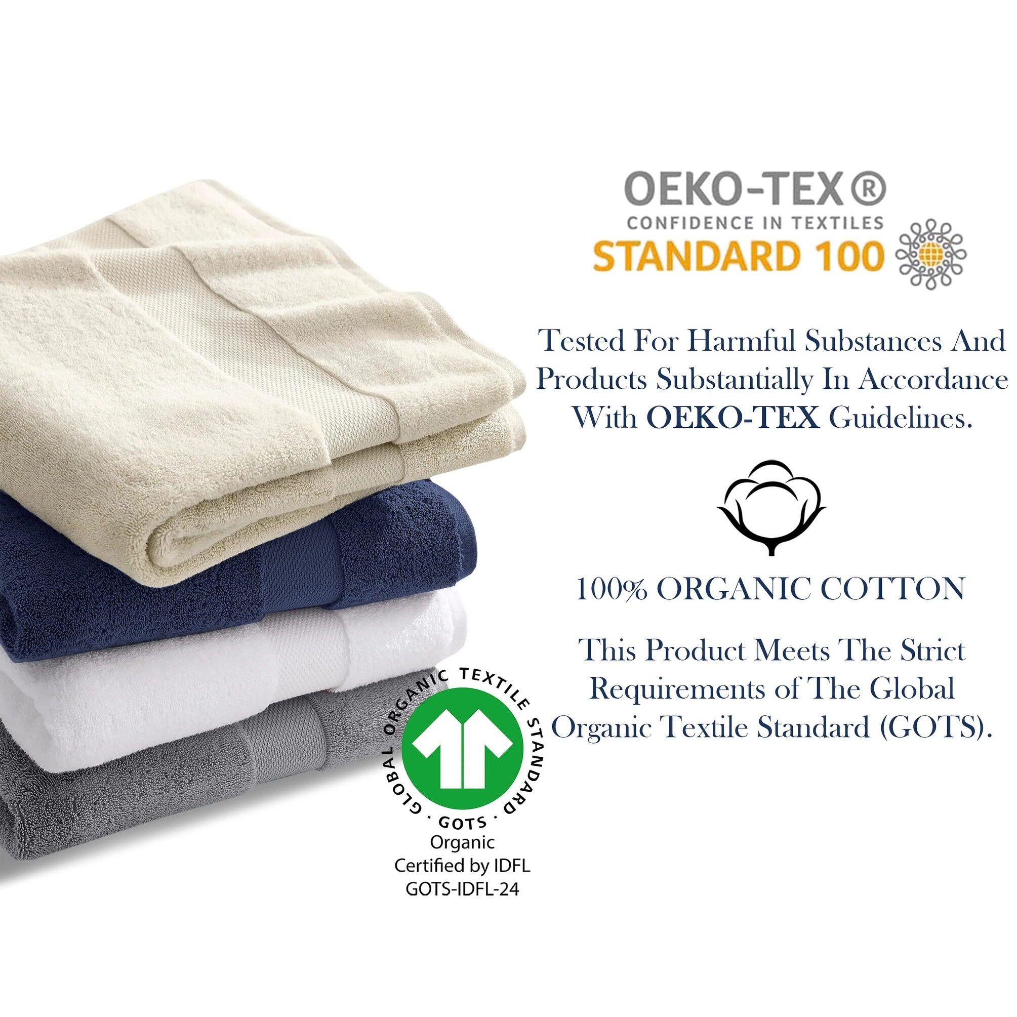 Delara Organic Cotton Luxuriously Plush Bath Towel Pack of 4 GOTS